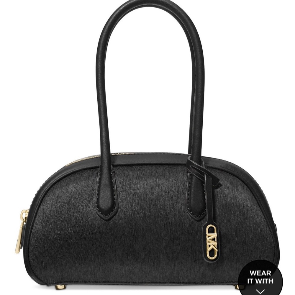Michael kors Lulu Handle calf hair stachel bag black leather gold hardware NWT